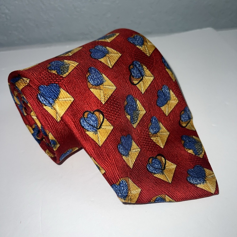 ERMENEGILDO ZEGNA Mens‎ Hearts Valentines Made in Italy Silk Neck Tie Red